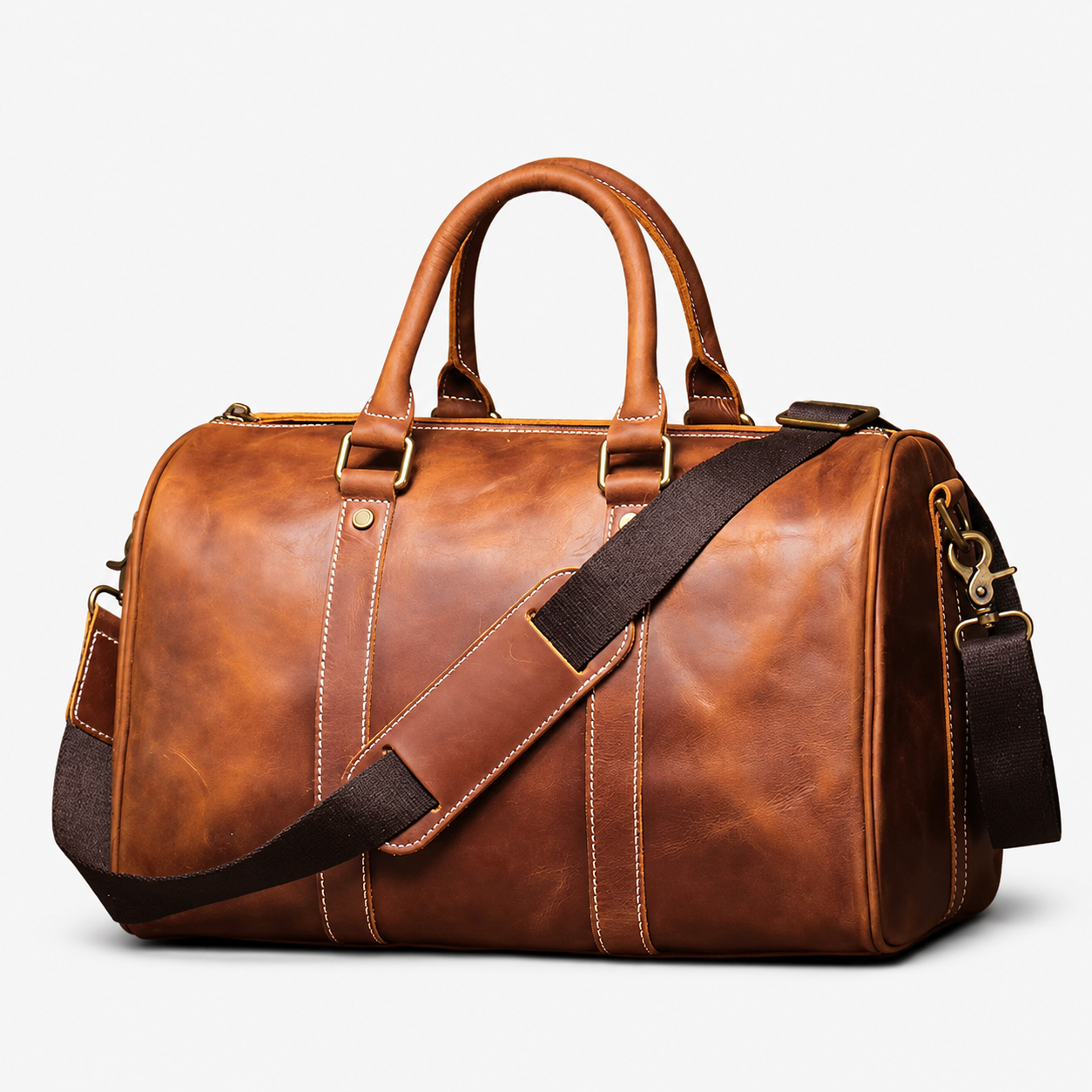 NORVEN Boston Leather Bag — Vintage Genuine Leather Zipper Bag for Men & Women