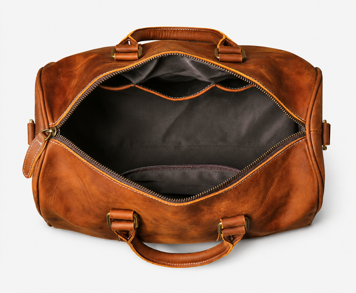 NORVEN Boston Leather Bag — Vintage Genuine Leather Zipper Bag for Men & Women